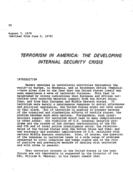 Terrorism in America: the Developing Internal Security Crisis