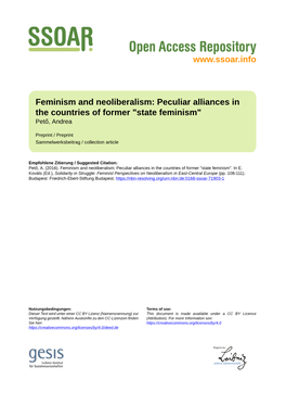 Feminism and Neoliberalism: Peculiar Alliances in the Countries of Former 