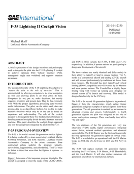 F-35 Lightning II Cockpit Vision 2010-01-2330 Published 10/19/2010