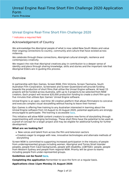 Unreal Engine Real-Time Short Film Challenge 2020 Application Form Form Preview