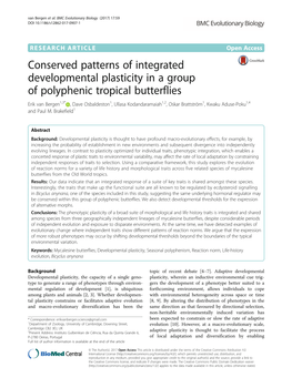 Conserved Patterns of Integrated Developmental Plasticity in a Group