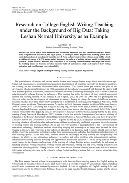 Research on College English Writing Teaching Under the Background of Big Data: Taking Leshan Normal University As an Example