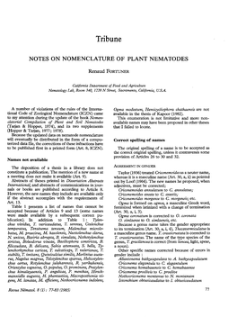 Notes on Nomenclature of Plant Nematodes
