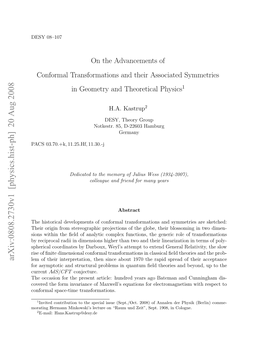 On the Advancements of Conformal Transformations and Their Associated Symmetries in Geometry and Theoretical Physics1