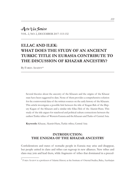 Ellac and Ilek: What Does the Study of an Ancient Turkic Title in Eurasia Contribute to the Discussion of Khazar Ancestry?