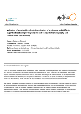 Validation of a Method for Direct Determination of Glyphosate And