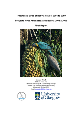 Threatened Birds of Bolivia Final Report