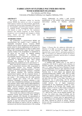 FABRICATION of FLEXIBLE POLYMER BIO-MEMS with SUBMICRON FEATURES Kee Scholten and Ellis Meng University of Southern California, Los Angeles, California, USA