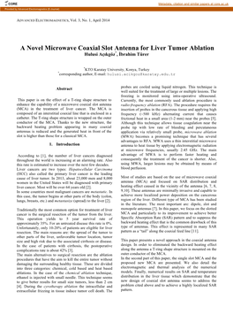 A Novel Microwave Coaxial Slot Antenna for Liver Tumor Ablation Hulusi Açıkgöz*, İbrahim Türer