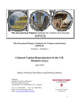 Cultural Capital Reproduction in the UK Modesto Gayo