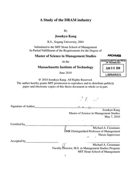 A Study of the DRAM Industry Joonkyu Kang Master of Science in Management Studies Massachusetts Institute of Technology