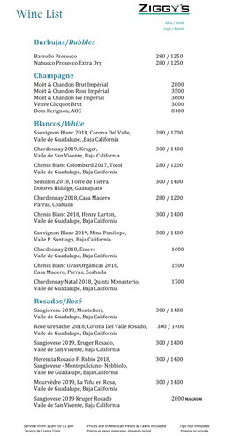 Wine List Glass / Bottle Copa / Botella