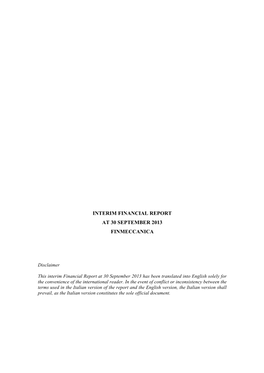 Interim Financial Report at 30 September 2013 Finmeccanica