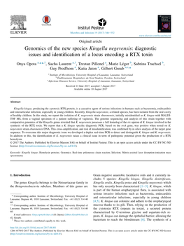 Genomics of the New Species Kingella Negevensis: Diagnostic Issues and Identification of a Locus Encoding a RTX Toxin