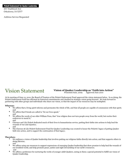 Vision Statement Presented June, 2009 Approved June 2010