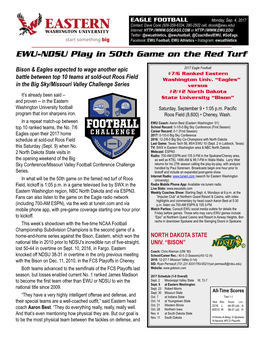 EWU-NDSU Play in 50Th Game on the Red Turf