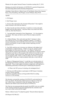 Minutes for the Regular National Finance Committee Meeting July 27, 2010