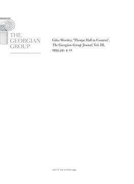 Giles Worsley, 'Thorpe Hall in Context', the Georgian Group