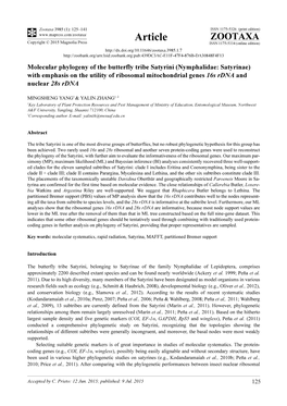 Molecular Phylogeny of the Butterfly Tribe Satyrini (Nymphalidae