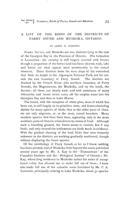 Vol. Xvtii] Flr•M•NG, Birds of Parry Sound and Muskoka. 33