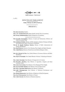 Minutes of Parliament for 22.02.2019