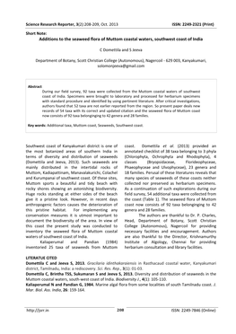 Additions to the Seaweed Flora of Muttom Coastal Waters, Southwest Coast of India