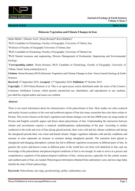 Holocene Vegetation and Climate Changes in Iran