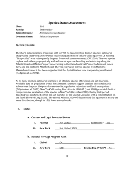 Species Assessment for Saltmarsh Sparrow