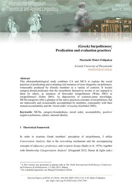 (Greek) Im/Politeness:Predication and Evaluation Practices