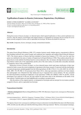 Typification of Names in Kaunia (Asteraceae, Eupatorieae, Oxylobinae)