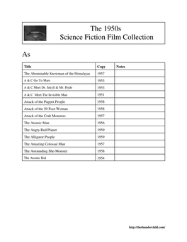 1950S Science Fiction Film Checklist