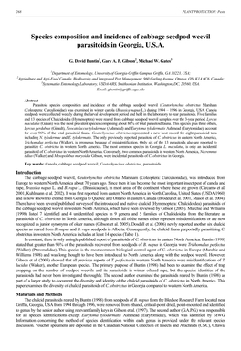 Species Composition and Incidence of Cabbage Seedpod Weevil Parasitoids in Georgia, U.S.A