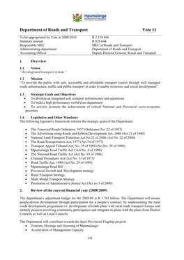 Vote 11 : Roads and Transport