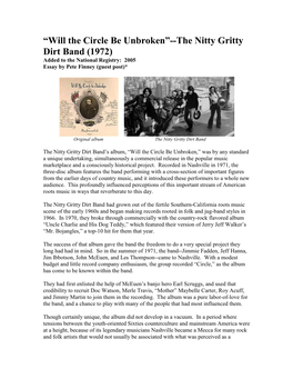 Will the Circle Be Unbroken”--The Nitty Gritty Dirt Band (1972) Added to the National Registry: 2005 Essay by Pete Finney (Guest Post)*