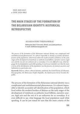 The Main Stages of the Formation of the Belarusian Identity: Historical Retrospective