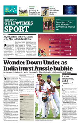 Sports Club GULF TIMES Hold Al Duhail, Rayyan Beat Wakrah SPORT Page 8 FOOTBALL Bayern to Face Either Al Duhail Or Al Ahly in Club World Cup