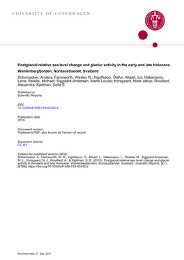 Postglacial Relative Sea Level Change and Glacier Activity in the Early and Late Holocene: Wahlenbergfjorden, Nordaustlandet, Svalbard