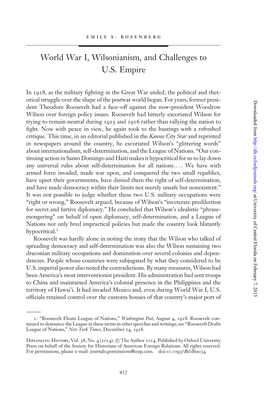 World War I, Wilsonianism, and Challenges to U.S. Empire