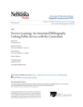 An Annotated Bibliography Linking Public Service with the Curriculum Janet Luce Stanford University