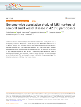 Genome-Wide Association Study of MRI Markers of Cerebral Small Vessel Disease in 42,310 Participants