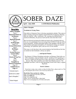 SOBER DAZE April— June 2020 a 12TH District Publication