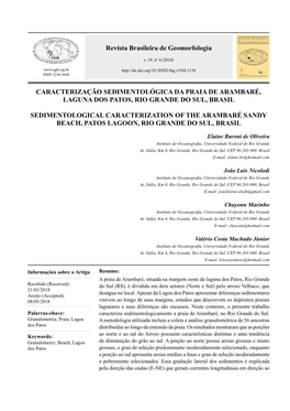 Caracterização Sedimentológica Da Praia De Arambaré, Laguna Dos Patos, Rio Grande Do Sul, Brasil