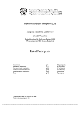 Diaspora Ministerial Conference 18-19 June 2013