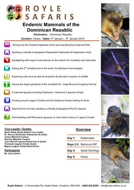 Endemic Mammals of the Dominican Republic - Jan 2016