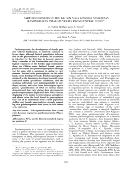 Parthenogenesis in the Brown Alga Lessonia Nigrescens (Laminariales, Phaeophyceae) from Central Chile1*