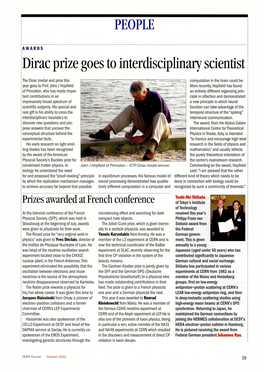 Dirac Prize Goes to Interdisciplinary Scientist PEOPLE