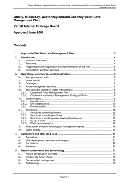 Othery, Middlezoy, Westonzoyland and Chedzoy Water Level Management Plan – Parrett Internal Drainage Board Approved June 2009