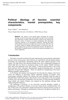 Political Ideology of Fascism: Essential Characteristics, Mental Prerequisites, Key Components