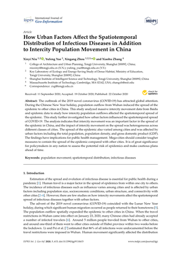 How Urban Factors Affect the Spatiotemporal Distribution of Infectious Diseases in Addition to Intercity Population Movement In