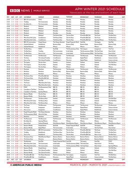 APM WINTER 2021 SCHEDULE Newscasts at the Top and Bottom of Each Hour